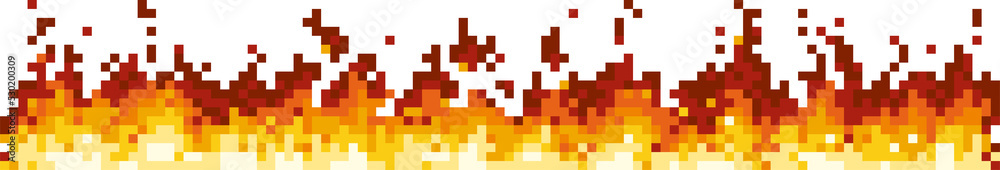 Firewall burning fire flame, red pixel art flames Stock Illustration ...