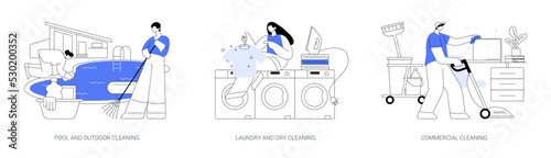 Laundry and cleaning facilities abstract concept vector illustrations.