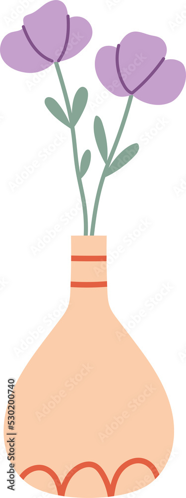 Purple flowers in vase cartoon interior decoration Purple flowers in vase cartoon interior decoration