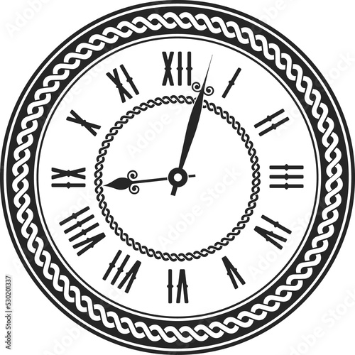 Retro clock dial hour and minute pointers isolated