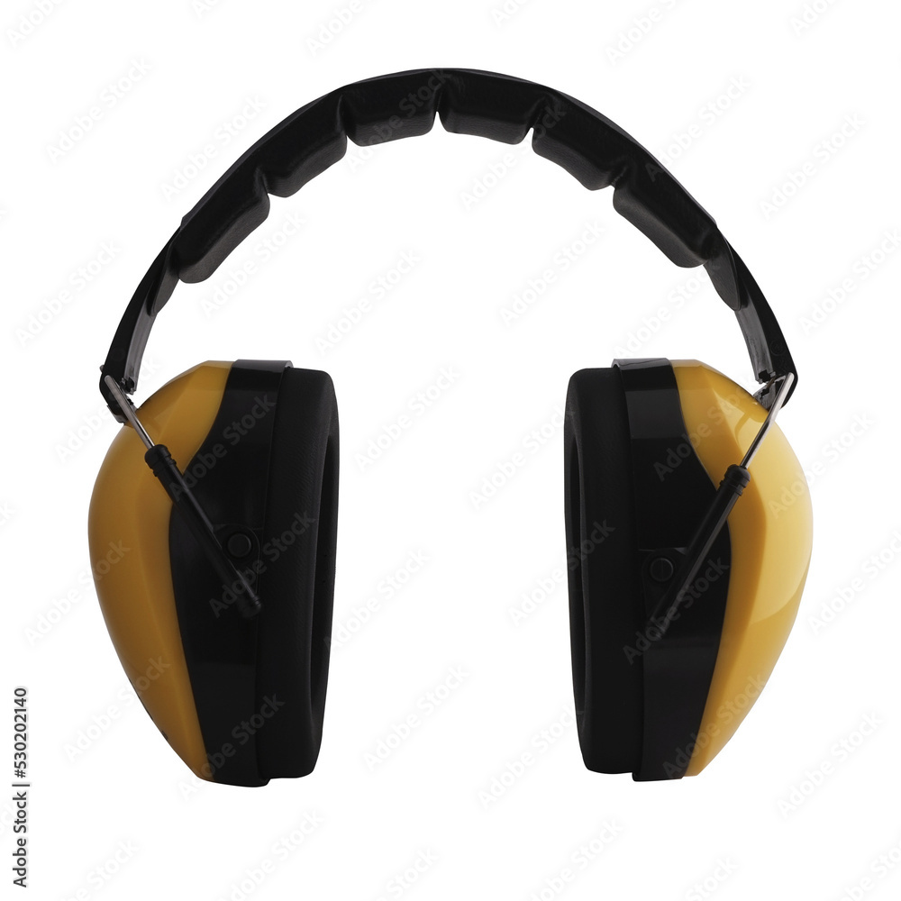 Yellow earmuffs to protect ears when working in a noisy environment