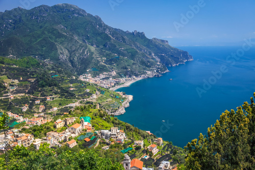 Fototapeta Naklejka Na Ścianę i Meble -  Amalfi Coast from idyllic gardens of Ravello, Campania, Italy, Southern Europe