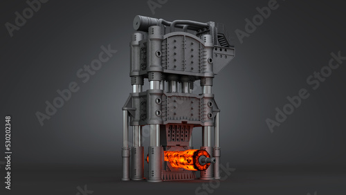 Steam hydraulic forge press. Old industrial Krupp hammer. 3d render