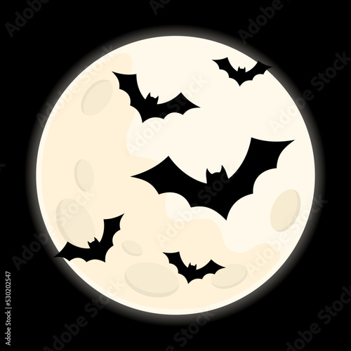 Full moon and flying bats, Halloween background, vector illustration
