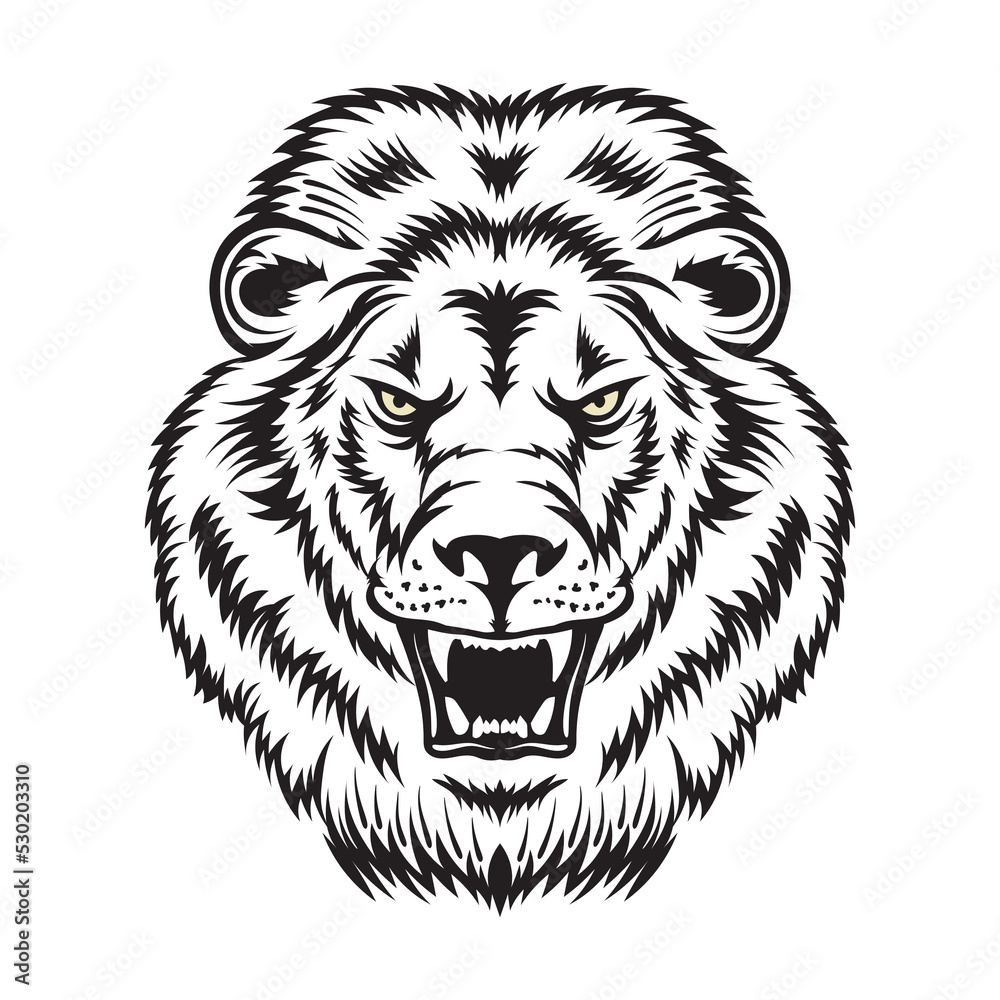 Angry lion face vector illustration in decorative style, perfect for logo, mascot and tshirt design Angry lion face vector illustration in decorative style, perfect for logo, mascot and tshirt design