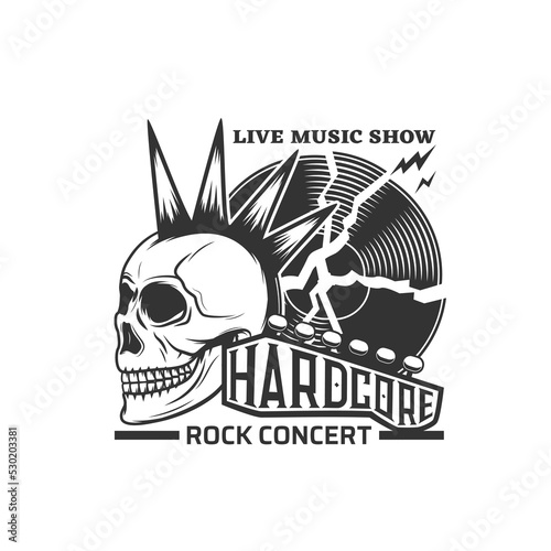 Fotografie, Obraz Rock concert live show vector icon with skull and music guitar, hardcore stage