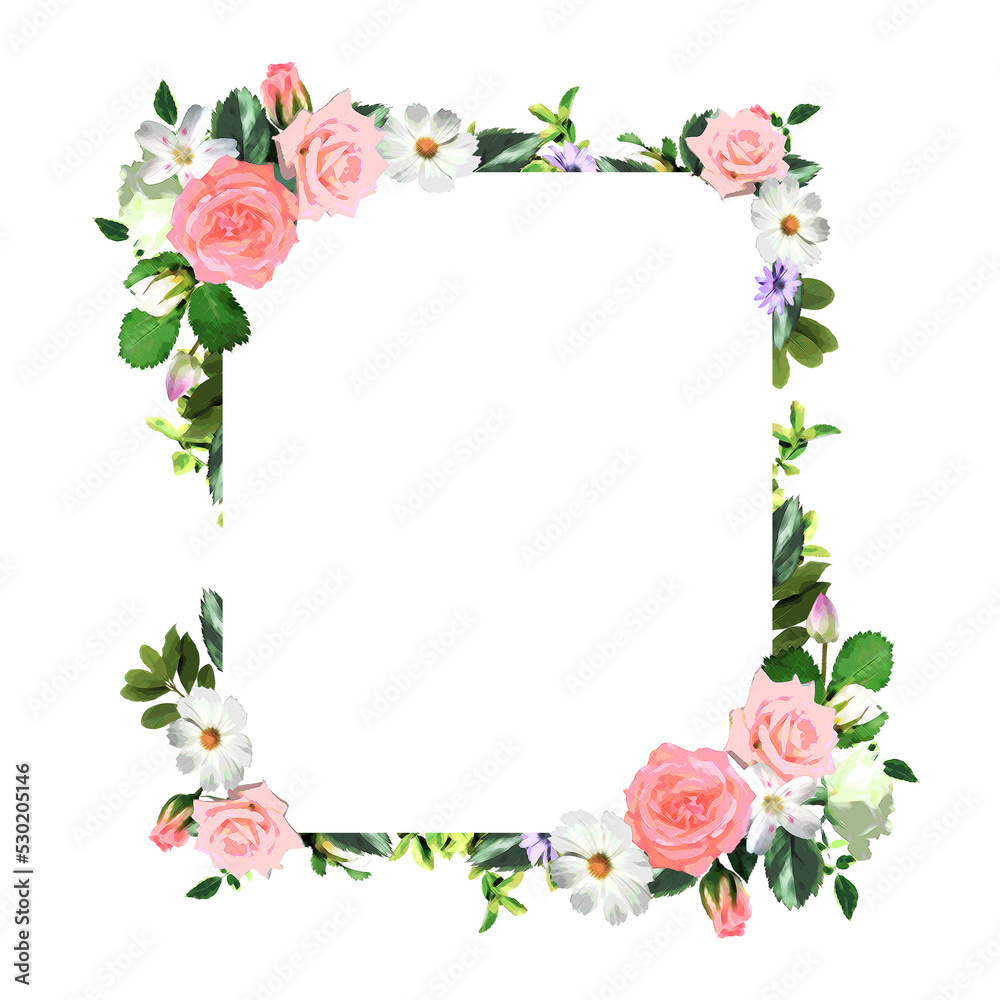 Floral square wreath frame template (with copy space) / png