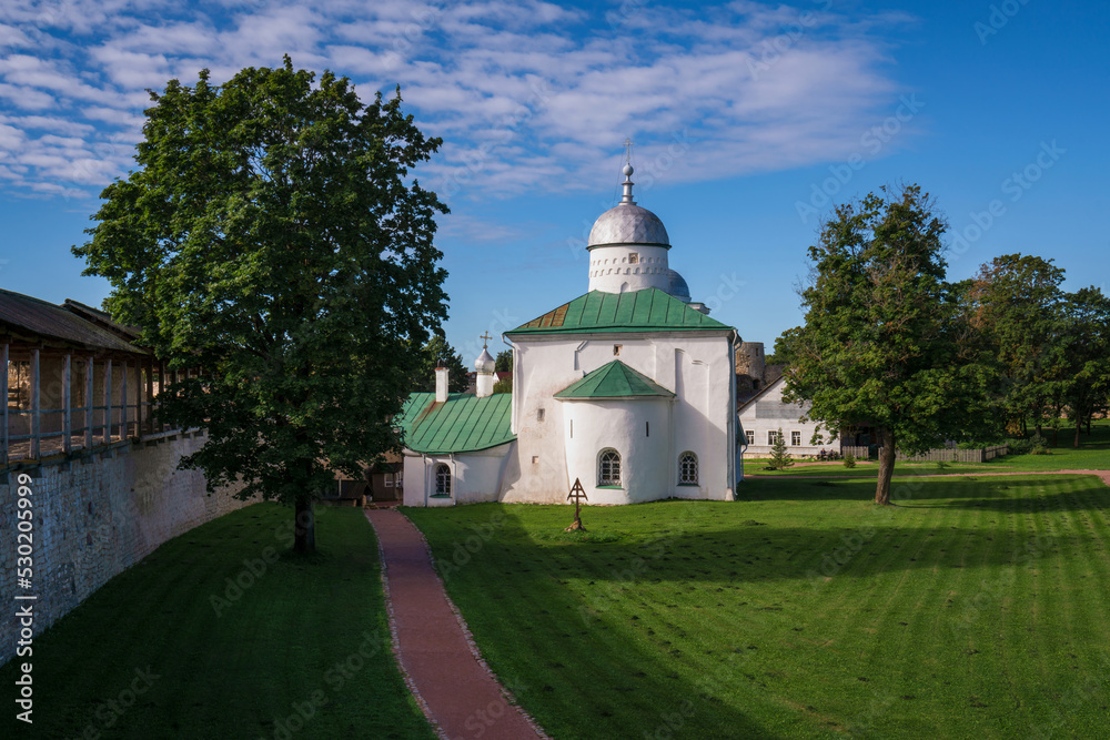 View of the St. Nicholas (Nikolsky) Cathedral on the territory of the Izborsk fortress (XIV-XVII centuries) on a sunny summer day, Stary Izborsk, Pskov region, Russia
