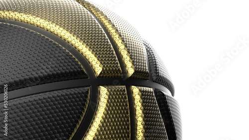 Metallic black-gold basketball. 3D illustration. 3D CG. High resolution. PNG file format.