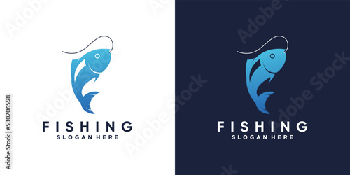 Fishing logo design template with creative idea