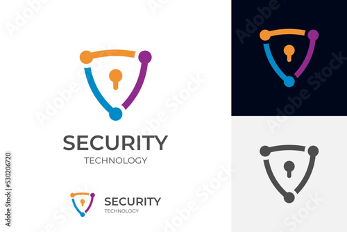cyber defense shield logo for internet data security lock logo icon design