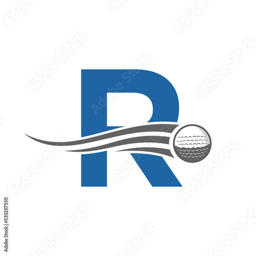 Letter R Golf Logo Symbol. Hockey Design Based Alphabet Vector Template photo