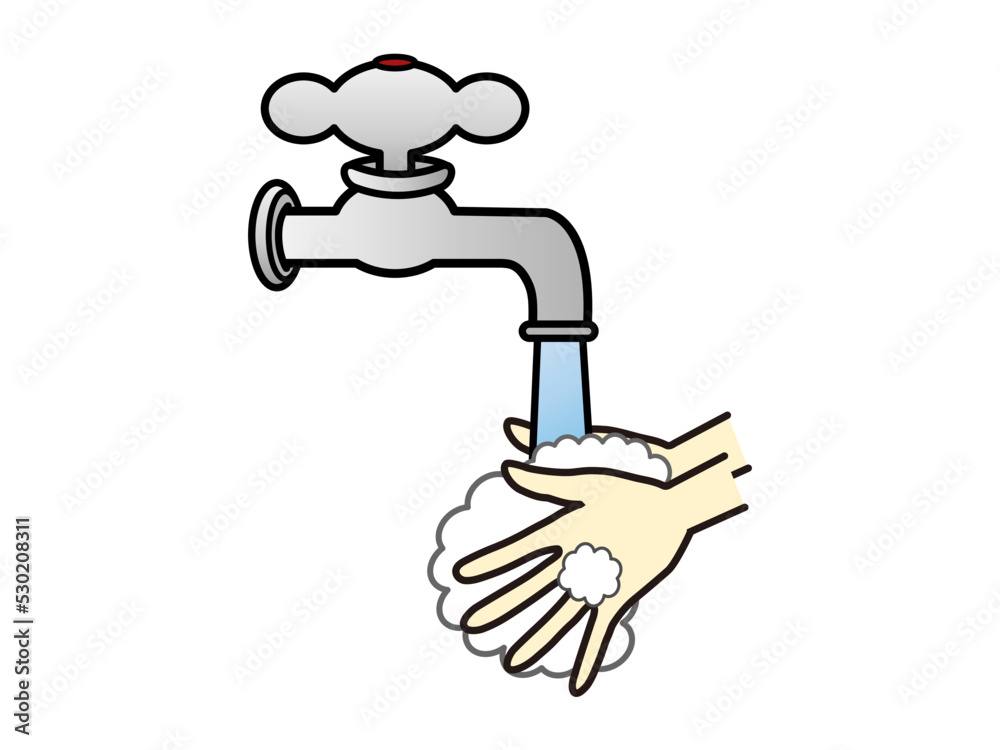 蛇口の水で手洗いをするイラスト 蛇口の水で手洗いをするイラスト