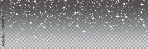 Falling snow isolated on black transparent. Snowfall texture. Place in over picture in screen mode.