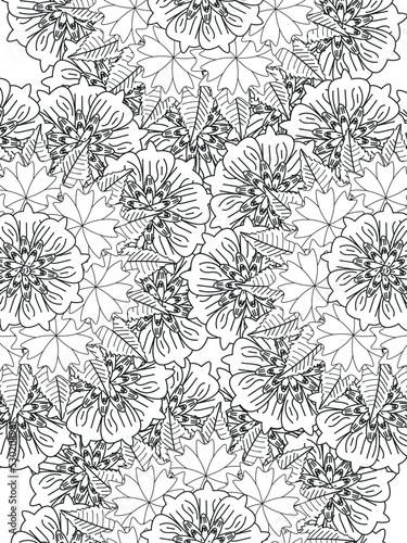 Doodle floral pattern in black and white. A page for coloring book: fascinating and relaxing job for children and adults. Zentangle drawing. Flower carpet in a magic garden © MdRakibul