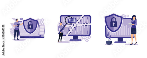 Information control and security. General data protection regulation, computer forensics, cyber security risk management. set flat vector modern illustration