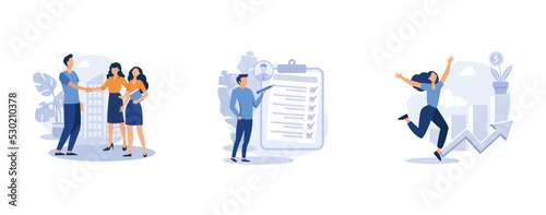 Career development. New team members, employee assessment, career growth, performance review, SWOT analysis, job position. set flat vector modern illustration