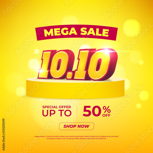 10.10 Shopping day Poster or banner. 10.10 Mega sale banner template design for social media and website.