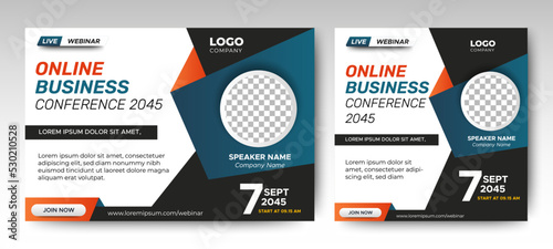 Online Business Conference live webinar banner invitation and social media post template. Business webinar invitation design. Vector EPS 10