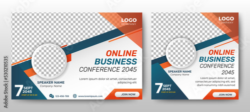 Online Business Conference live webinar banner invitation and social media post template. Business webinar invitation design. Vector EPS 10