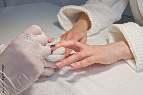 Manicure process professional tools female hand