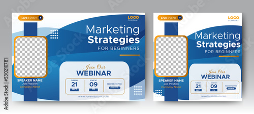 Business Conference live webinar banner invitation and social media post template. Business webinar invitation design. Vector EPS 10