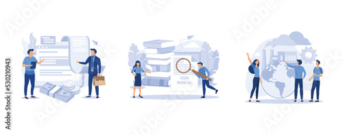payment notification, document specification requirements, pollution of the planet, set flat vector modern illustration
