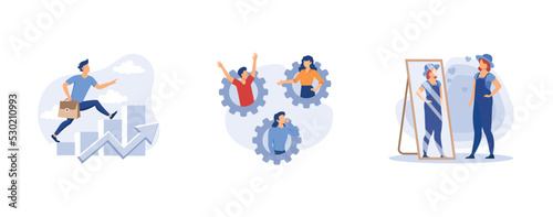 Human capital. Personal development, social role, self-image, gender stereotypes, career growth, self improvement, coach. set flat vector modern illustration