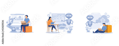 AI-based software. Open automation architecture, robotic process automation, cloud artificial intelligence. set flat vector modern illustration