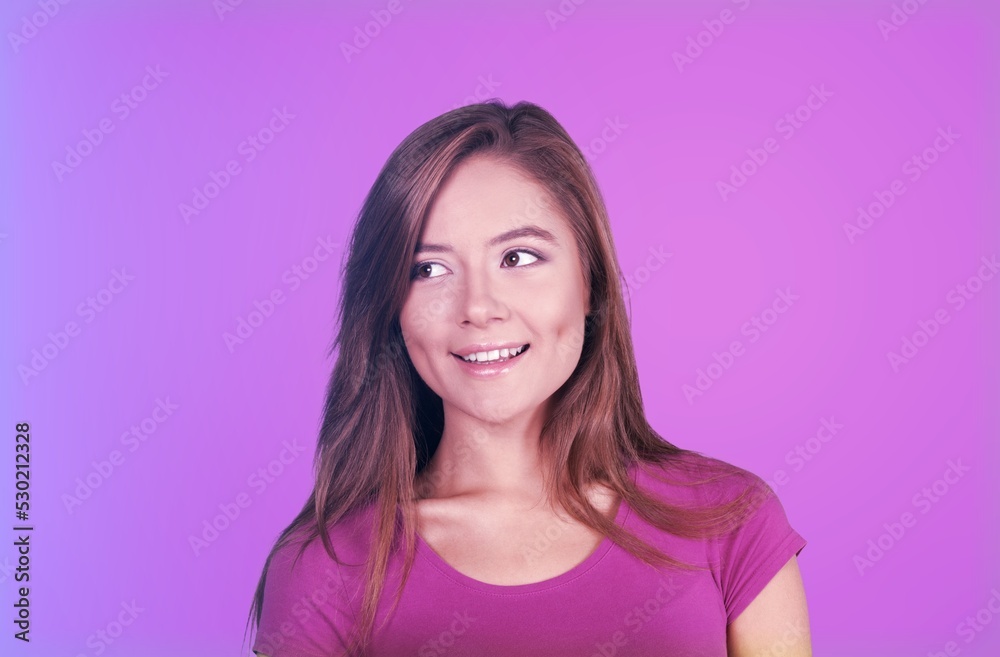 Smiling female posing in neon light. Smiling female posing in neon light.