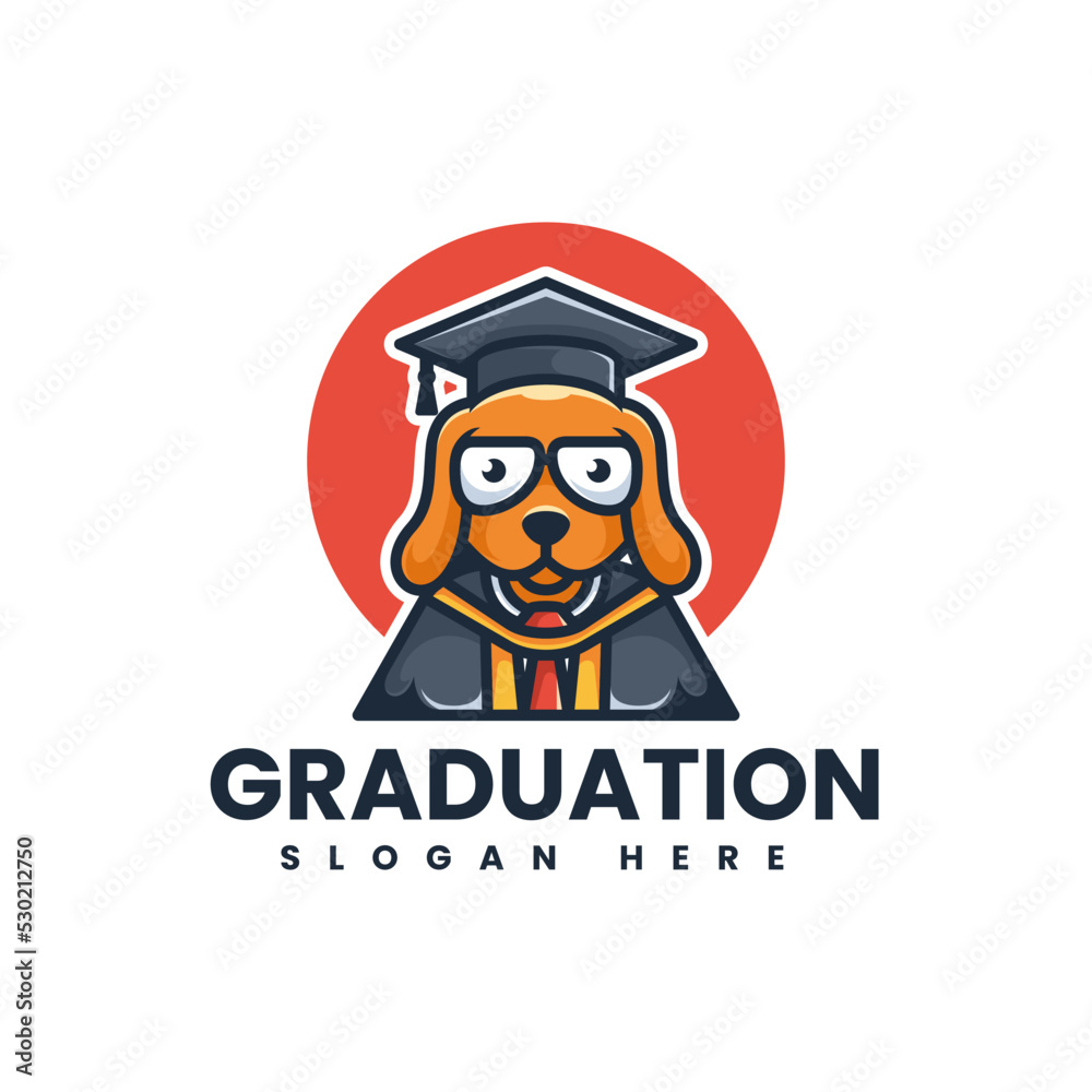 Vector Logo Illustration Graduation Dog Mascot Cartoon Style.