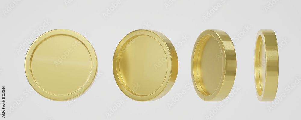Set of golden coin in different shape on white background. 3d rendering. Set of golden coin in different shape on white background. 3d rendering.