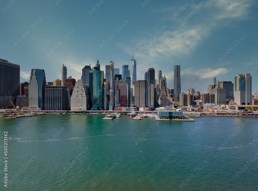 Panoramic view midtown New York Manhattan downtown skyline on Hudson river the scene cityscape