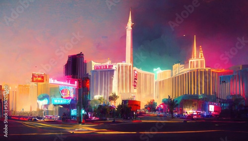 Billede på lærred Las Vegas city landscape, vegas painting illustration