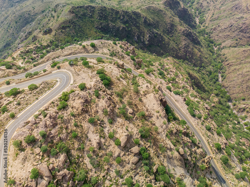 Aerial views of the Jabal Shada Mountain Reserve in the Al Baha region of Saudi Arabia