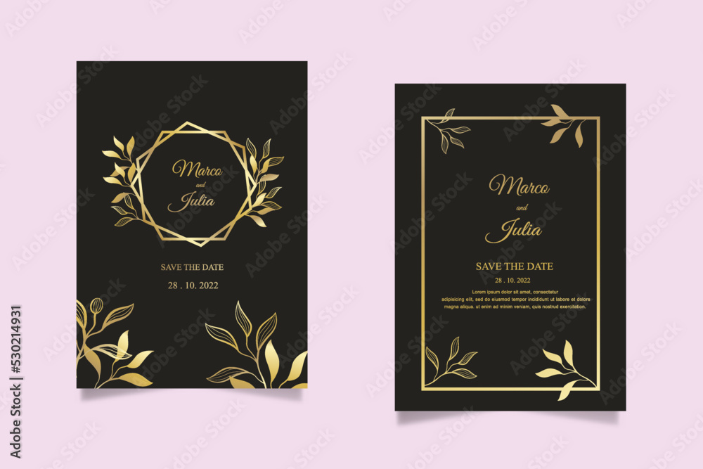 wedding invitation card template set with golden floral decoration. Abstract background save the date, invitation, greeting card, multi-purpose vector wedding invitation card template set with golden floral decoration. Abstract background save the date, invitation, greeting card, multi-purpose vector