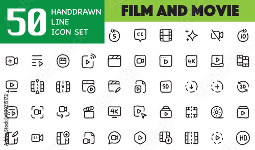 MOVIE ICON PACK, ICON SET, HAND DRAWN ICON, FILM ICON, VIDEO ICON