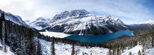 panorama of iconic Peyto Lake of Banff National Park