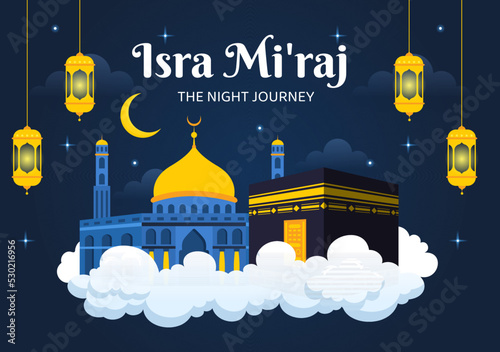 Happy Isra Miraj Nabi Muhammad SAW Template Hand Drawn Cartoon Flat Illustration Suitable for Greeting Card, Poster and Banner