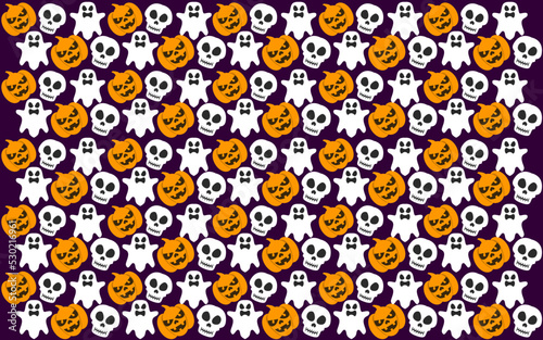 Halloween seamless pattern design with ghost  skull and pumpkin