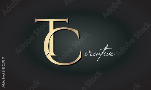TC letters luxury jewellery fashion brand monogram, creative premium stylish golden logo icon photo