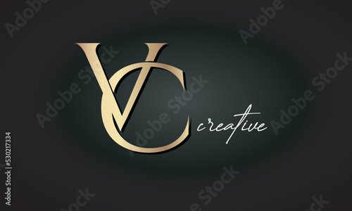 VC letters luxury jewellery fashion brand monogram, creative premium stylish golden logo icon