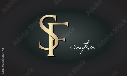 SF letters luxury jewellery fashion brand monogram, creative premium stylish modern golden logo icon