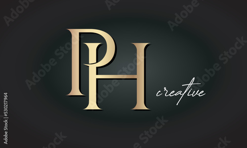 PH letters luxury jewellery fashion brand monogram, creative premium stylish modern golden logo icon