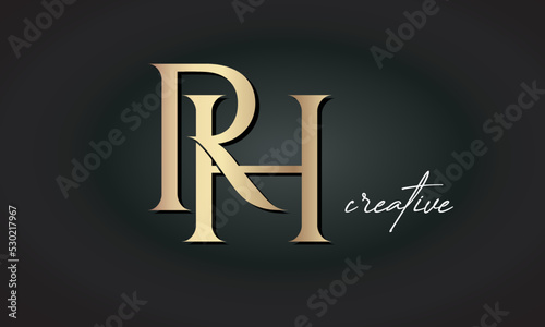 RH letters luxury jewellery fashion brand monogram, creative premium stylish modern golden logo icon