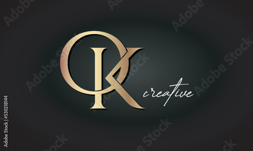 OK letters luxury jewellery fashion brand monogram, creative premium stylish modern golden logo icon