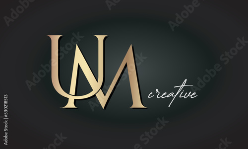 UM letters luxury jewellery fashion brand monogram, creative premium stylish golden logo icon photo