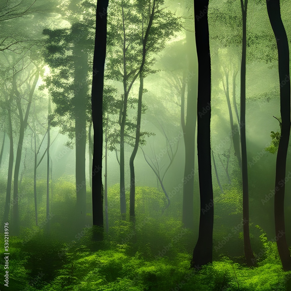 Early morning forest painting