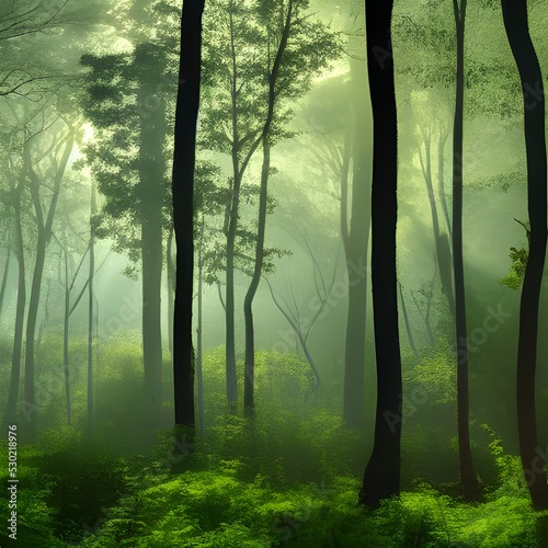 Early morning forest painting