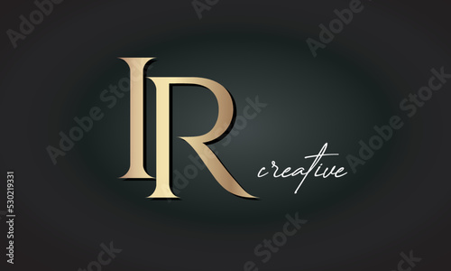 IR letters luxury jewellery fashion brand monogram, creative premium stylish golden logo icon